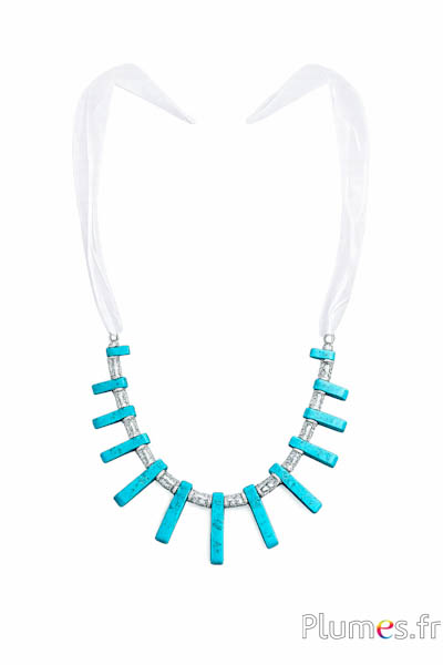 Collana in organza - con perle - turchese